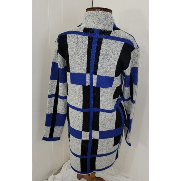 Baciano Womens Medium Gray Blue Black Color Block Maxi Long Sleeve Open Cardigan - Picture 7 of 9